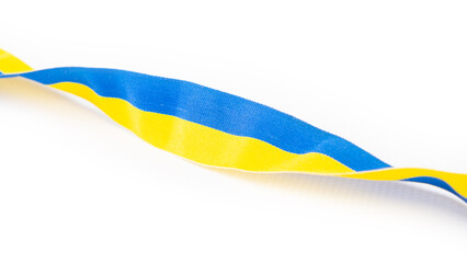 yellow blue ribbon symbol Ukraine isolated on white background.