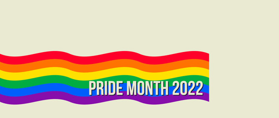 Pride Month banner with Pride Flag. LGBTQ Rainbow flag with Pride Month 2022