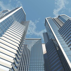 Obraz premium Skyscrapers, high-rise buildings, skyscrapers sky view, modern buildings against the sky with clouds, 3d rendering