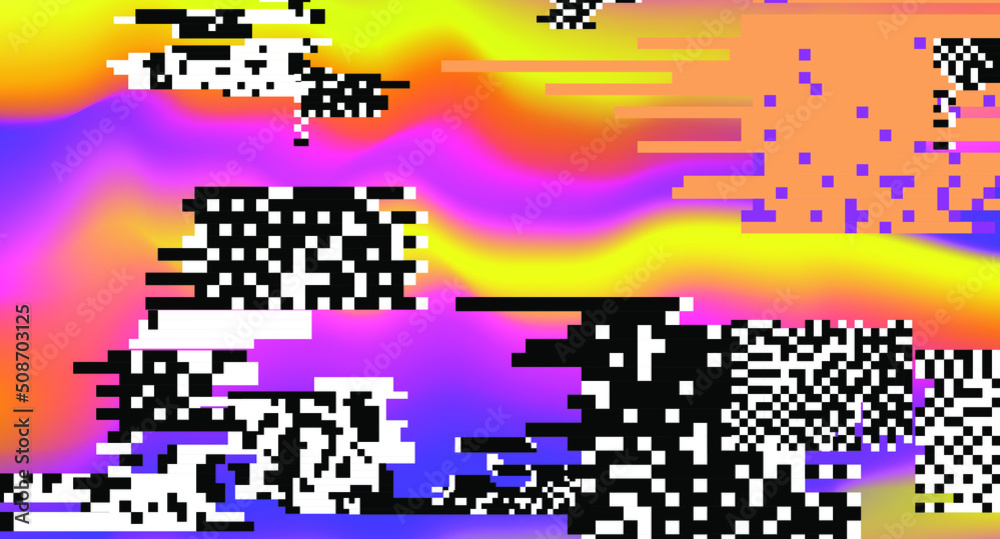Poster Neon gradient background with pixel flickers. Abstract geometric illustration.