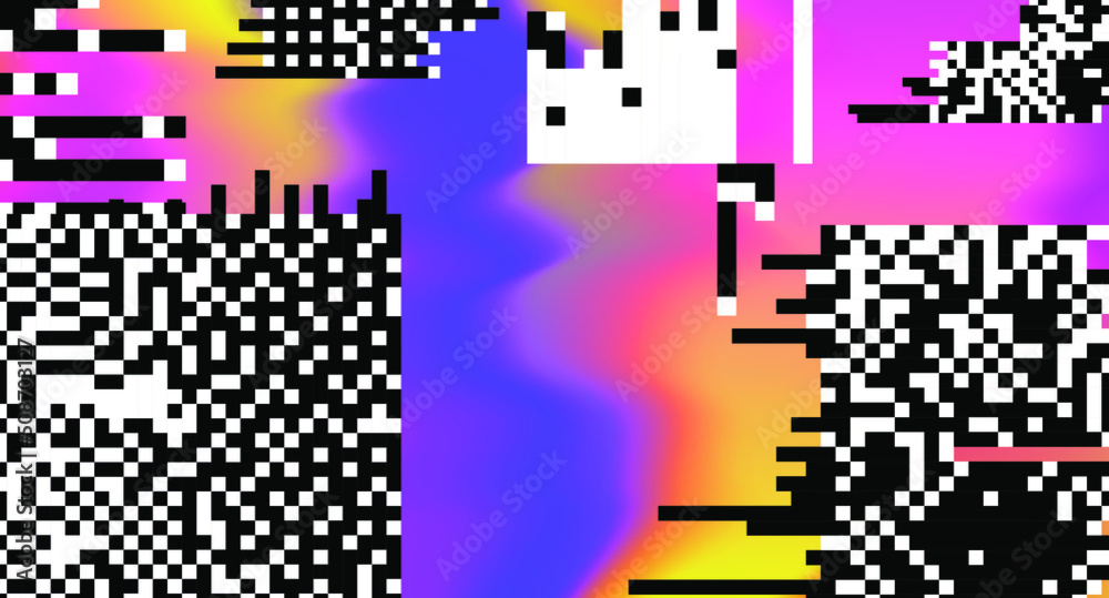 Poster Neon gradient background with pixel flickers. Abstract geometric illustration.