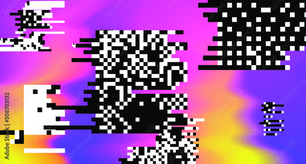 Poster Neon gradient background with pixel flickers. Abstract geometric illustration.