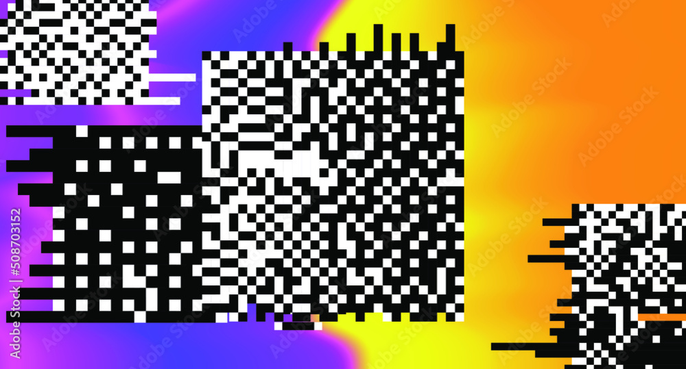Poster Neon gradient background with pixel flickers. Abstract geometric illustration.