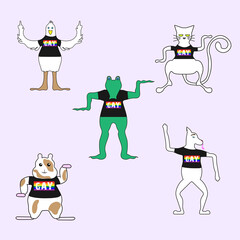 animals pun / fun vector gay t shirt stickers, icon, symbols, illustration vibe sarcastic pack/ set 