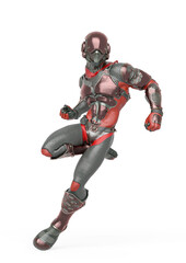 futuristic astronaut is ready to fight on white background