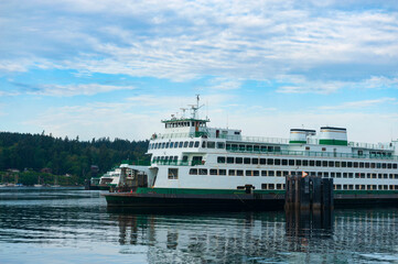 Ferry Boat Docked at the Bainbridge Island Terminal. Washington state ferry readying for the return...