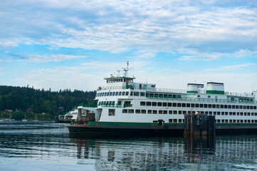 Ferry Boat Docked at the Bainbridge Island Terminal. Washington state ferry readying for the return trip to downtown Seattle, Washington, USA.