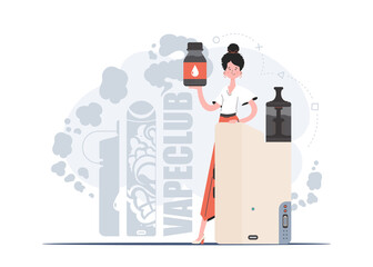 The girl is holding an electronic cigarette in her hands. Flat style. The concept of replacing cigarettes. Vector illustration.