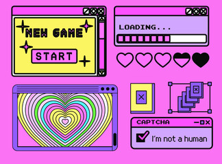 Set of UI and UX elements: window boxes, tabs, bars.