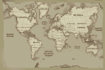 Fototapeta na wymiar Vintage world map vector illustration.