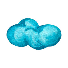 Watercolor cartoon fluffy blue cloud in children style. Sky summer illustration isolated