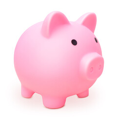 Pink piggy bank for banknotes and coins isolated on a white background. The concept of investment and financial savings for retirement and vacation