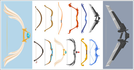 A collection of fantasy bow weapon icons © magicalhelmet