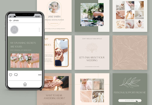Wedding Industry Expert Post Layouts in Soothing Colors with Elegant Golden Details