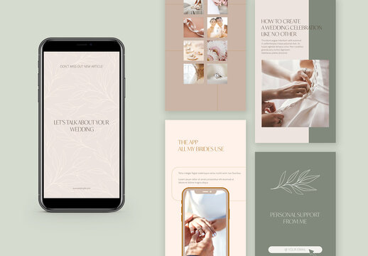 Wedding Industry Expert Story Layouts in Soft Colors with Elegant Golden Details