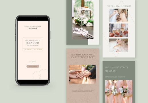 Wedding Industry Expert Story Layouts in Soothing Colors with Elegant Golden Details