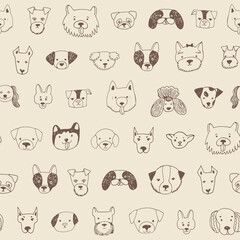 Dog portrait vector seamless line pattern