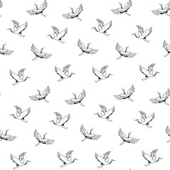 Japanese crane vector seamless pattern