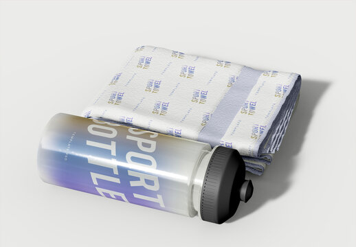 Plastic Sport Bottle with Towel Mockup