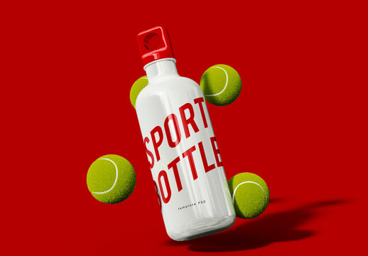 Floating Aluminum Sport Bottles with Tennis Balls Mockup