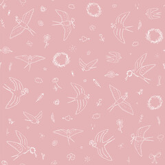 Swallow bird vector seamless pattern