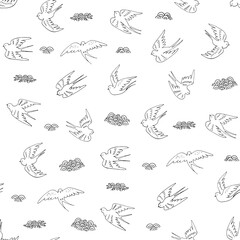 Swallow bird line vector seamless line pattern