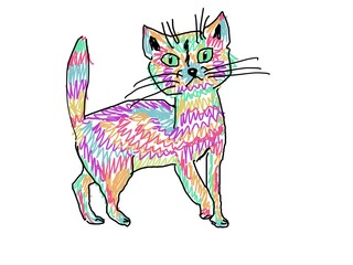 Drawn cat on white background 