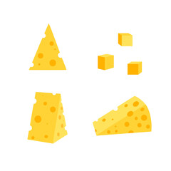 A set of cheese slices.Cheese of various shapes. Dairy products. Flat illustration