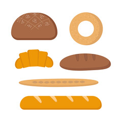 Set of bakery products on white background for web design