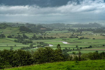 Fototapeta na wymiar panoramic view across Towy Valley from Paxton's Folly Tower on the hill, Llanarthne
