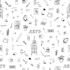 Art hobby painting class objects vector seamless pattern