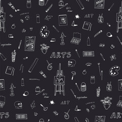 Art hobby painting class objects vector seamless pattern