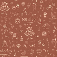 mexico travel line vector seamless pattern