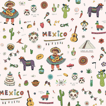 mexico travel vector seamless pattern