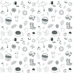 Autumn leaves, objects, umbrella vector seamless pattern