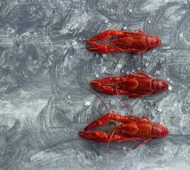 Boiled crayfish with sea salt. View from above.
