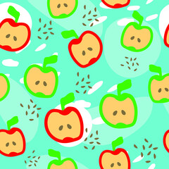 Apple cut fruit seamless pattern in vector flat style. Summer tropical background.