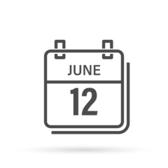 June 12, Calendar icon with shadow. Day, month. Flat vector illustration.