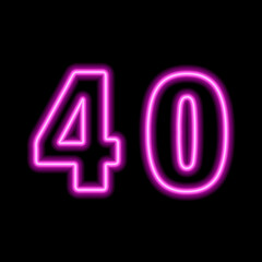 Neon pink number 40 on black background. Serial number, price, place