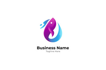 fish logo in the form of water drops. Simple, modern, organic, cheerful, mature, abstract 3d design style. suitable for fish farming, seafood, fish market, ornamental fish.