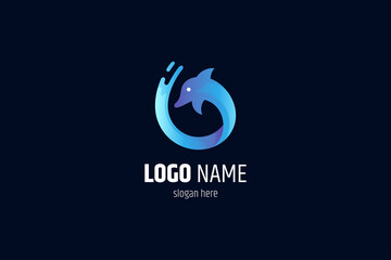 dolphin logo and water splash. simple, abstract, cheerful, organic 3d design style. suitable for dolphin conservation, dolphin show, tourism industry.