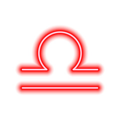 Red neon zodiac sign Libra on white. Predictions, astrology, horoscope.