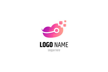 Cloud and technology logo. Flat design style, abstract, organic, modern, young and cheerful. Great for communication business, virtual, digital marketing, tech industry