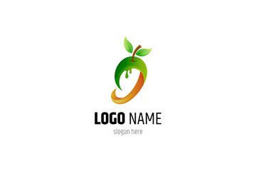 Fresh mango fruit logo. Simple, abstract, organic, cheerful and young 3d design style. Suitable for vitamins, health, fruit juice, fruit shop.