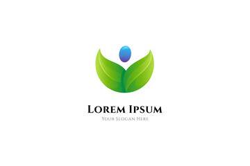 Natural leaf and people logo. Simple flat design style, abstract, organic, feminine, young. Great for health, herbal products, skin care, nature preservation.