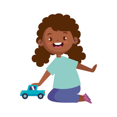 afro girl playing with car