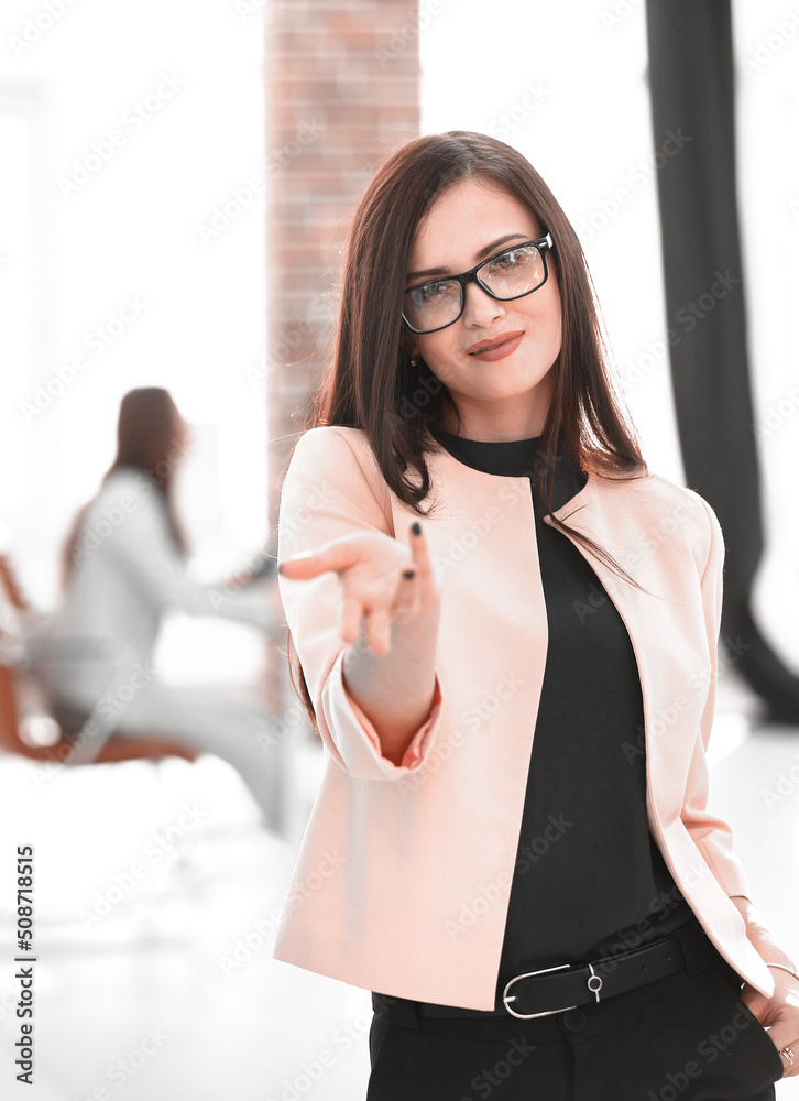 Canvas Prints successful business woman shows a thumb up.