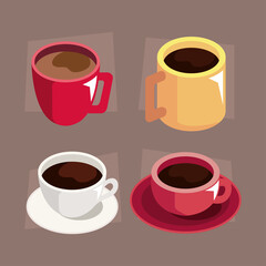 four coffee cups utensils