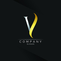 V Letter Logo Design. Gold silver Logo Letter Icon with Elegant Vector Design