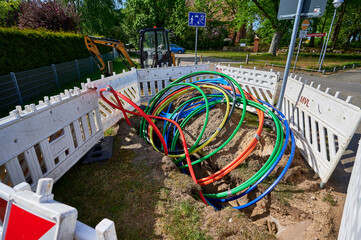 fiber laying for high speed internet construction site